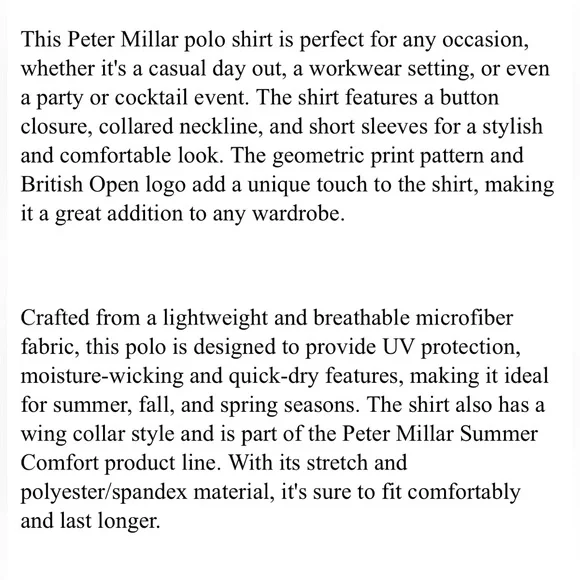 Peter Millar Golf Shirt Polo CS Summer Comfort British Open Logo Print Large - Picture 7 of 7